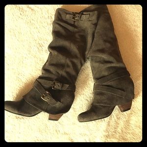 Knee high brown boots with buckles